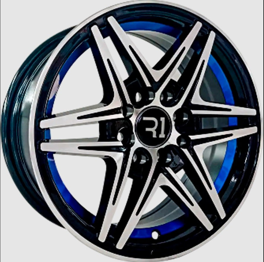 BLACK POLISH CENTER BLUE 14X6 4-100/108