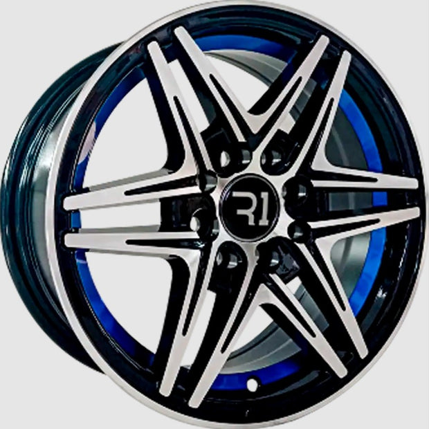 BLACK POLISH CENTER BLUE 14X6 4-100/108